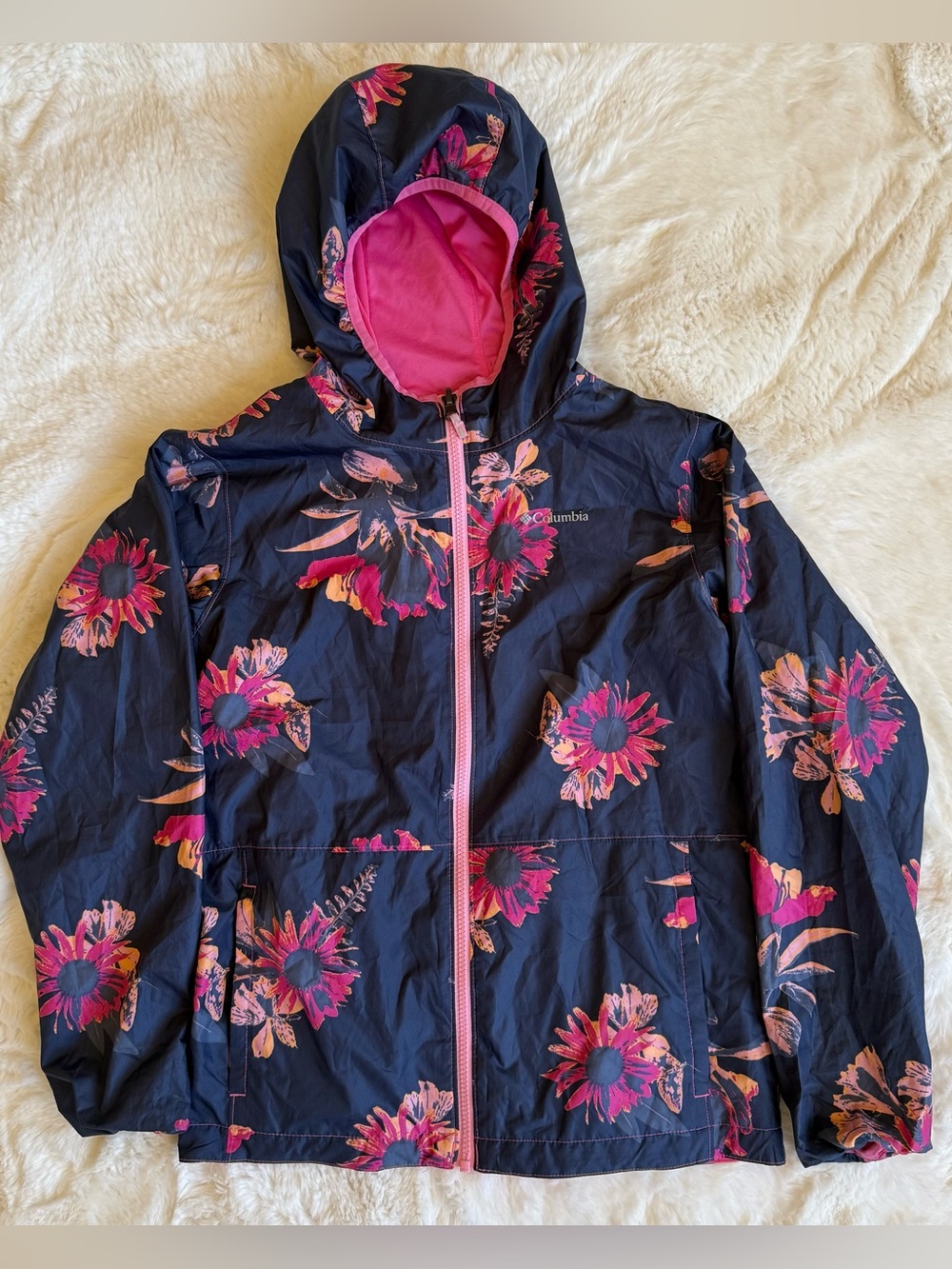 🌸 Columbia Pixel Grabber Reversible Hooded Jacket Girl’s Large 14/16